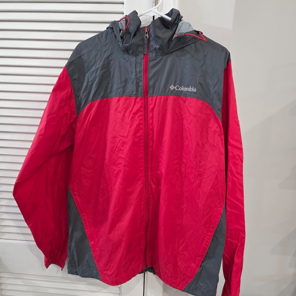 Mens Columbia Red & Gray Glennaker Lake Rain Jacket/Wind Breaker Full Zip Med